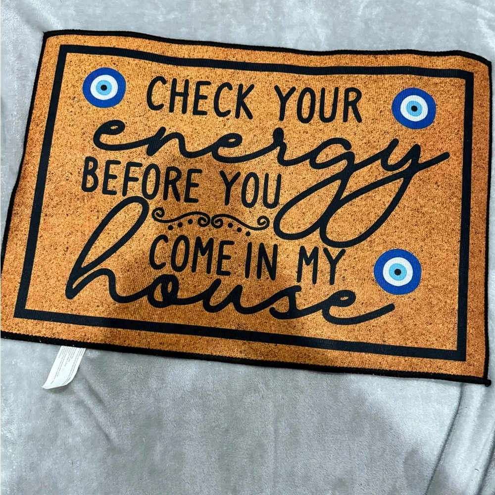 Doormat with Evil Eye Design “Check Your Energy” NWT